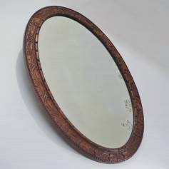 Antique Blackforest style oval wall mirror, oak, bevelled, 1910`s, English